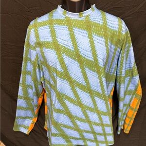 Men's Long Sleeve Shirt - Blue and Green Pattern